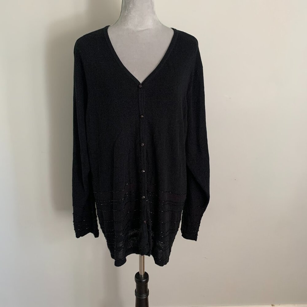 Venezia Jeans Womens Black Cardigan V-Neck Button Front Sequins Sz 22/24